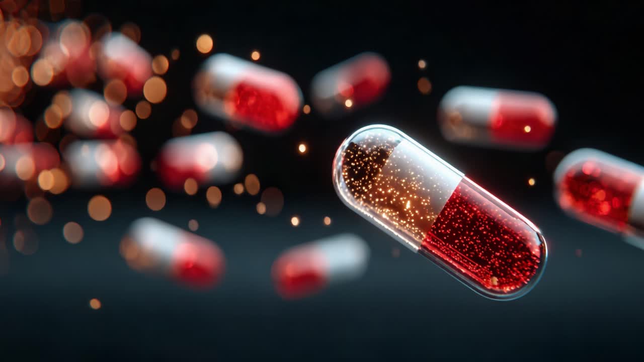 A Captivating Visual Exploration of Colorful Capsules, Highlighting Their Ethereal Glow and Dynamic Flow in an Enchanting, Mystical Background Filled with Bokeh Effects