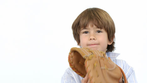 happy little boy playing baseball