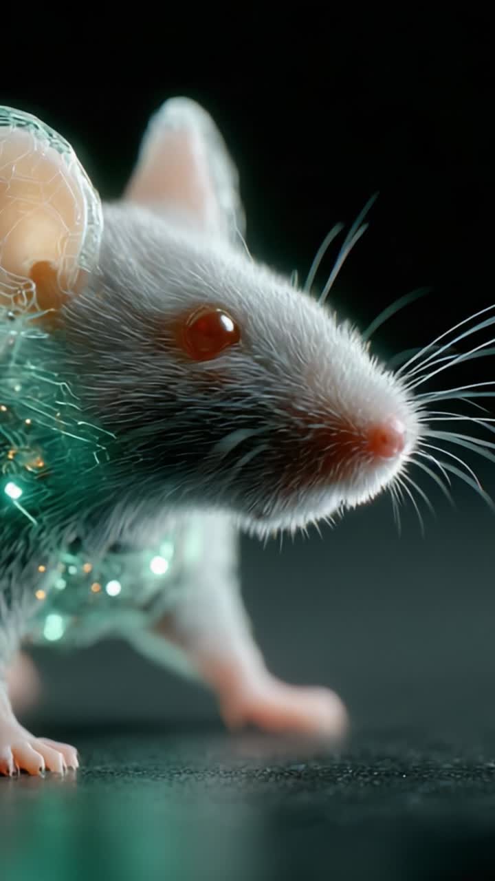 Un topo animato futuristico, dotato di circuiti bioluminescenti luminosi e dettagli intricati, che mette in mostra tecnologia avanzata e natura in un'armonia accattivante