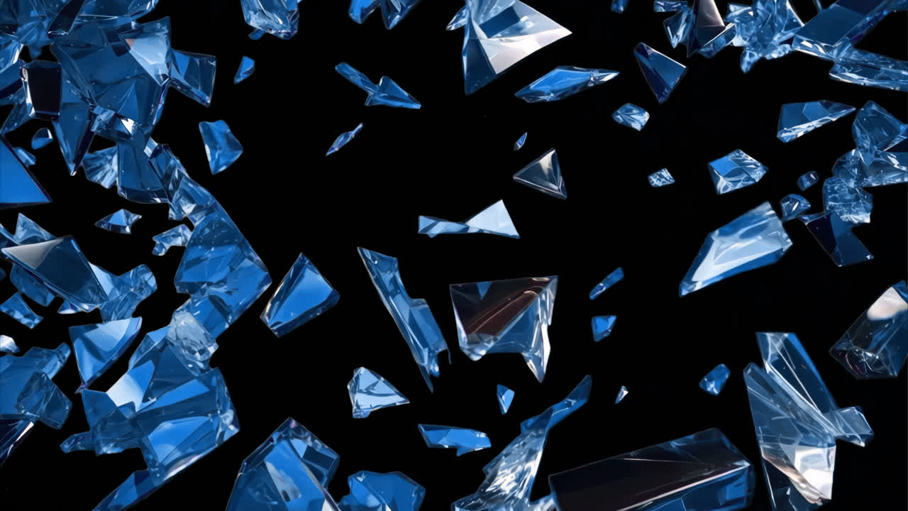 Shattered blue glass animated overlay, transparent 4K video, alpha channel, ProRes 4444