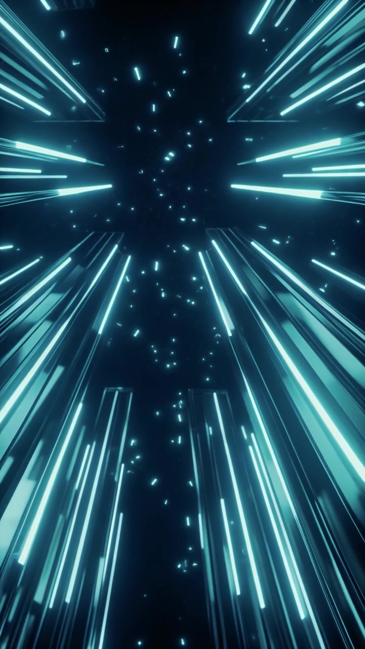 Abstract Motion Background with Glowing Cyan Light Streaks