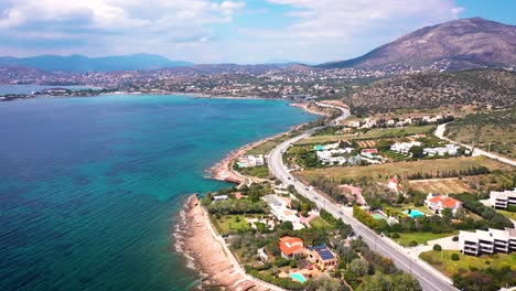 amazing turquoise water in the agean coast of attica sunio filmed by drone