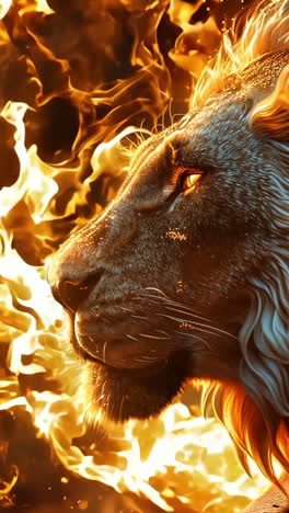 a lion with a fiery mane and glowing eyes. the lion is surrounded by a lot of sparks and fire, giving the image a dramatic and intense mood