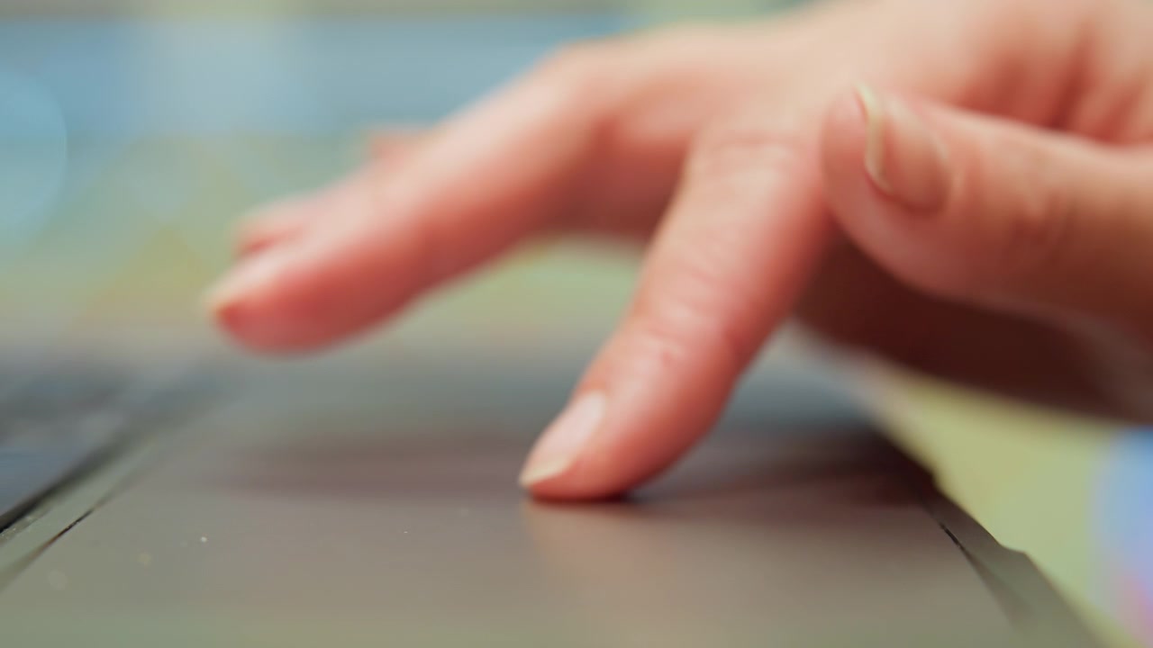 Student practicing gestures during study. Caucasian hand performing repeated tap and swipe motions during training. Focused closeup of hand executing trackpad gestures for online learning session