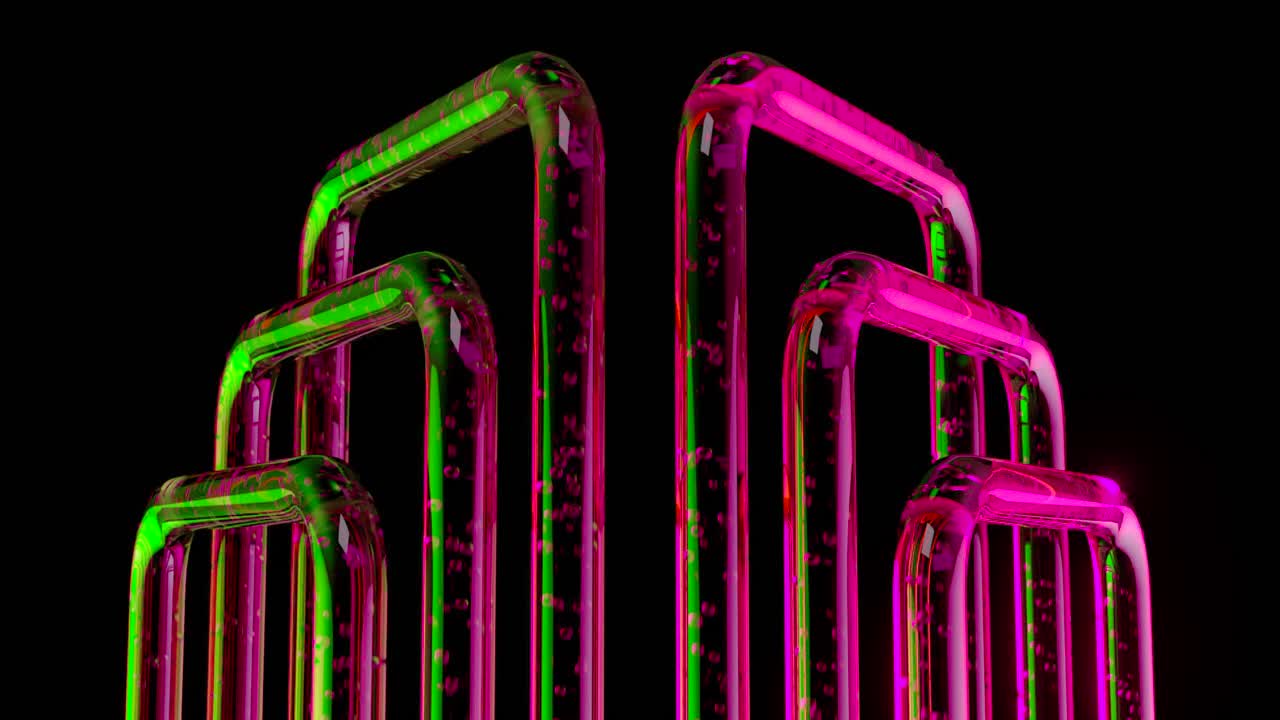 네온 색상의 추상적인 기하학적 유리 구조