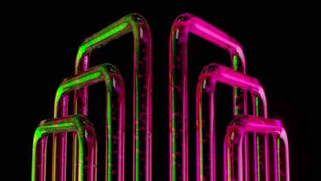 abstract geometric glass structures in neon colors