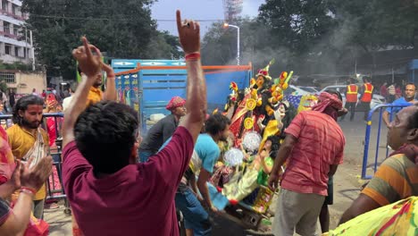 before scenes of people enjoying on vijay dashami in kolkata, india. last day of durga puja. idol immersion.