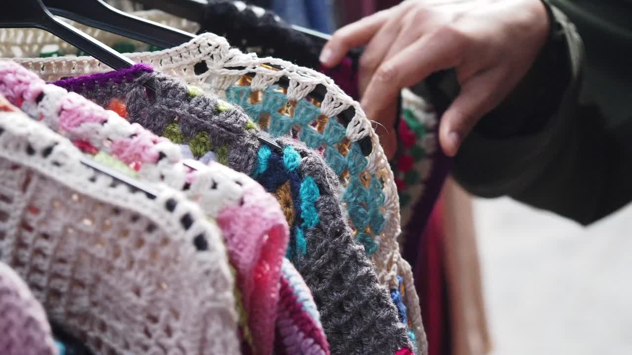 Crocheted clothing on display