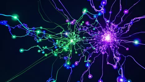 abstract video of glowing neural networks with electric blue and green lines