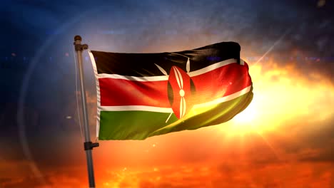bandera de kenya retroiluminada en el hermoso amanecer bucle cámara lenta 4k