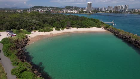 little duranbah beach with turquoise ocean in nsw, australia - aerial shot
