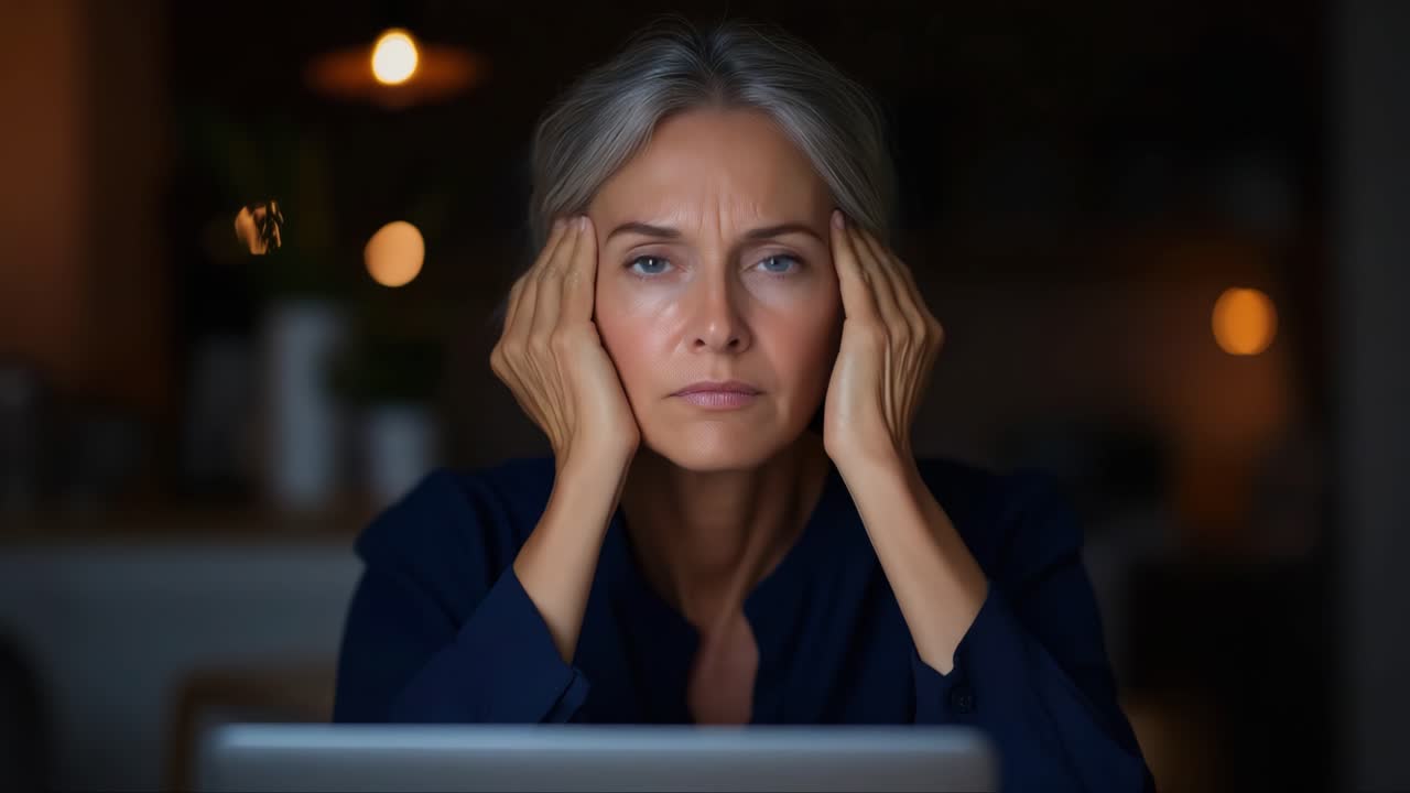 Mature woman looking stressed indoors
