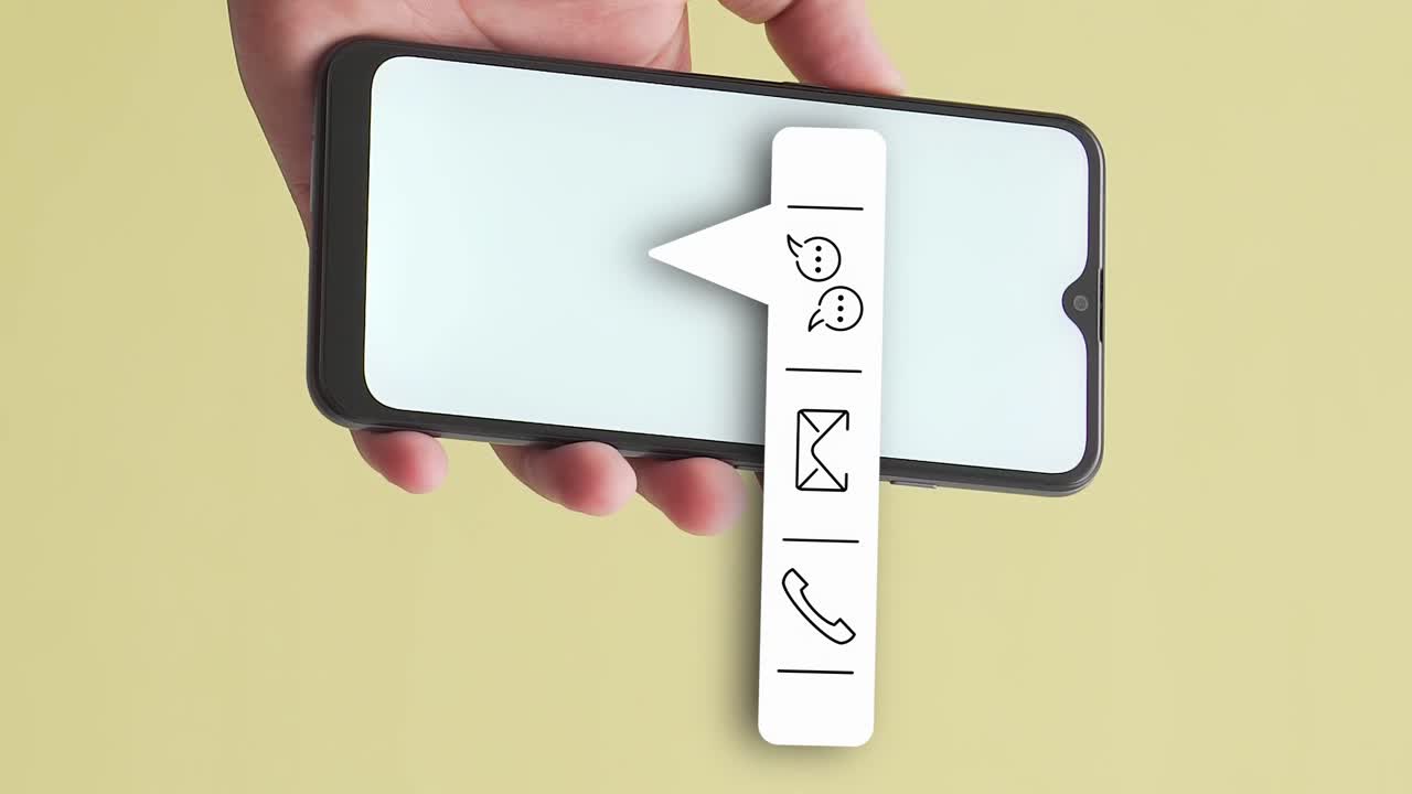 opciones de comunicación en el teléfono en la mano, gráficos de movimiento vertical