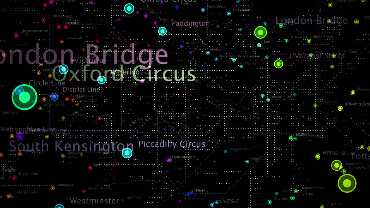 Fun 3D London Metro tube station destinations overlay With Floating nodes
