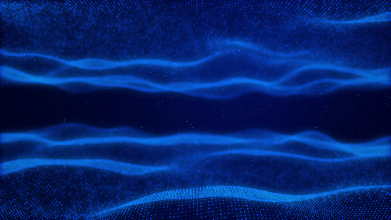 Abstract blue waves from glowing particles and lines futuristic hitech background light streak neon