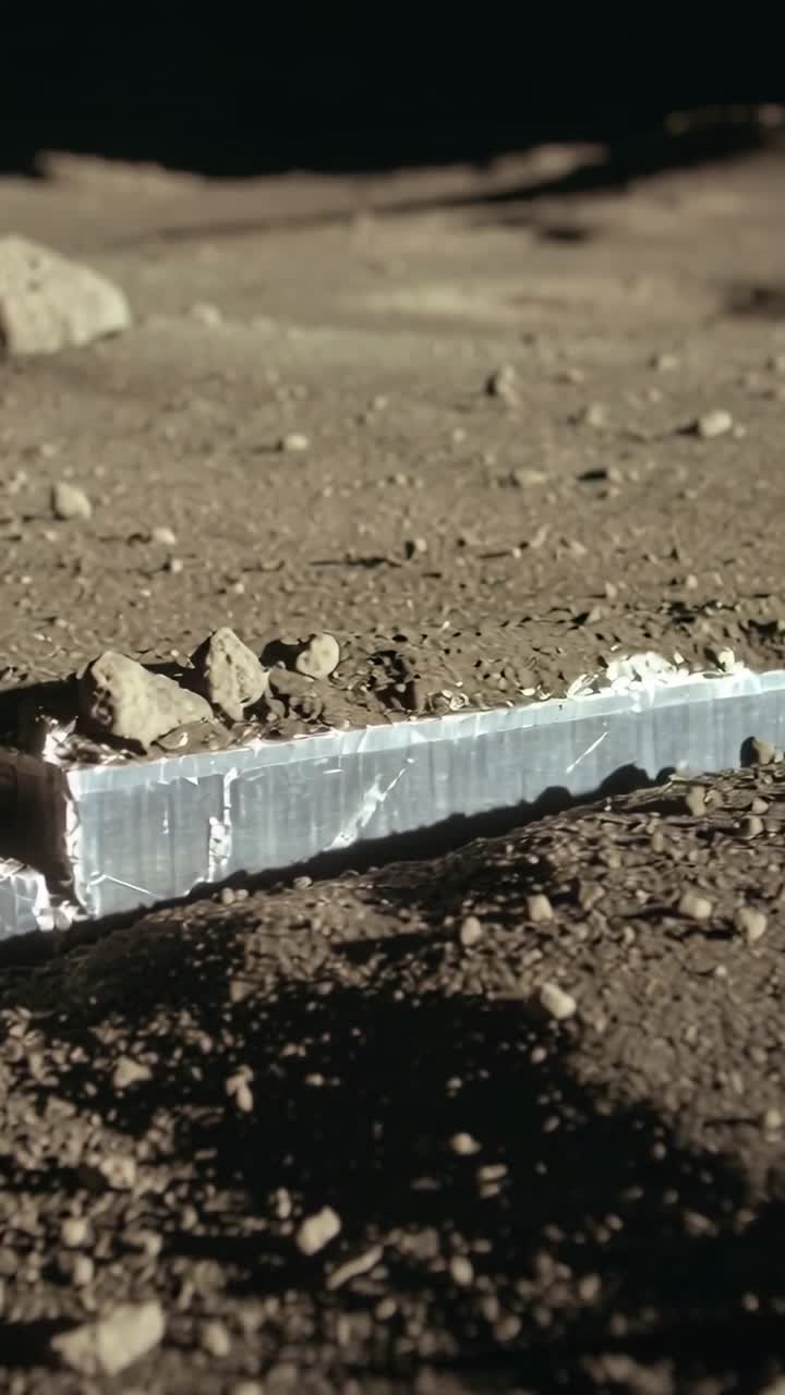 Vertikal video: Kamera panorerer fra høyre, trekker seg tilbake for å avsløre metallplate på støvete slette