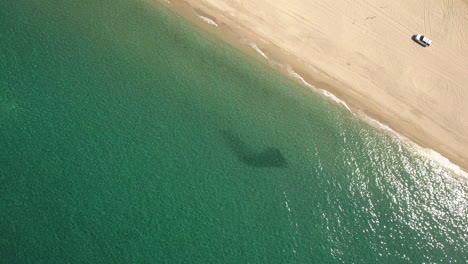 Un-Dron-De-Alta-Rotación-Aérea-Sobrevuela-Imágenes-Del-Océano-Verde-Esmeralda-Con-Un-Enjambre-De-Peces-Carnada-En-Cabo-San-Lucas,-México