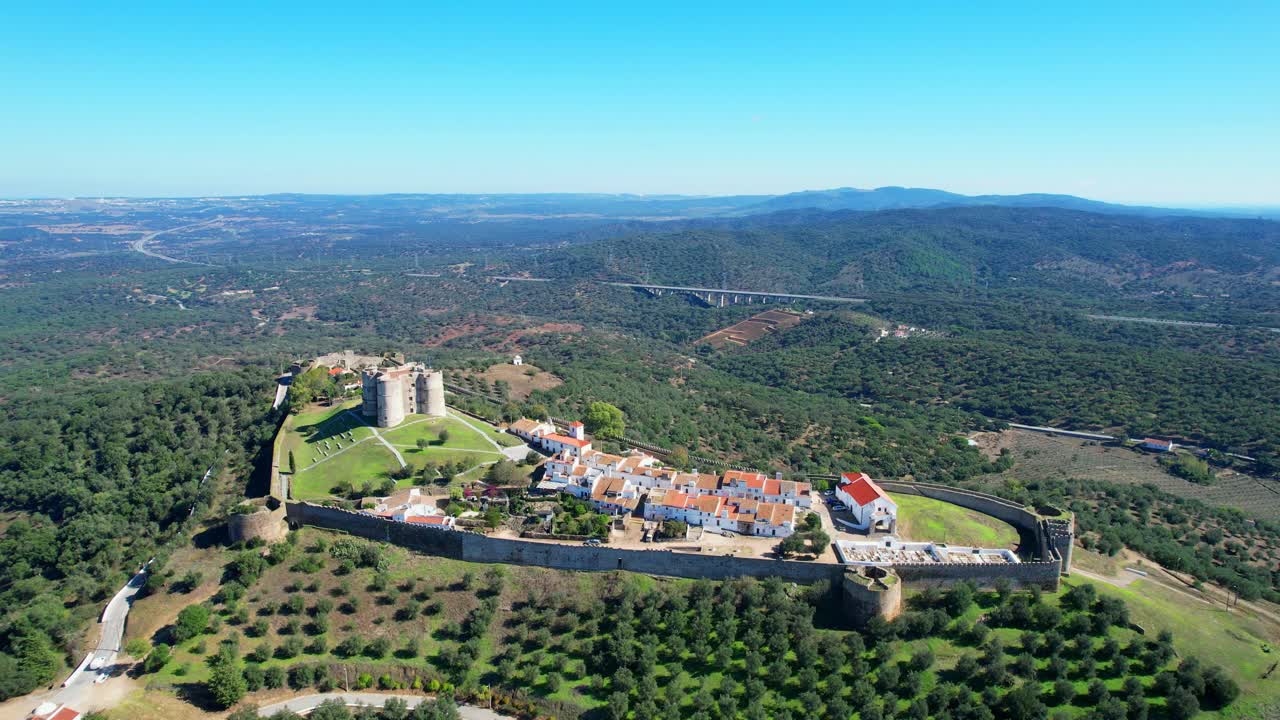 Aerial view from Evoramonte castle.Built on one of the highest points of the Ossa mountain Mixing elements of the Gothic and Renaissance styles inspired by Italy.Evoramonte,Estremoz,Portugal