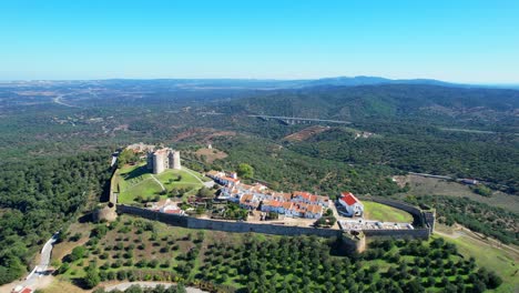 aerial view from evoramonte castle.built on one of the highest points of the ossa mountain mixing elements of the gothic and renaissance styles inspired by italy.evoramonte,estremoz,portugal