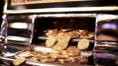 excitement unleashed: a close-up view of coins pouring from a slot machine, capturing the thrill and anticipation of casino gaming in action