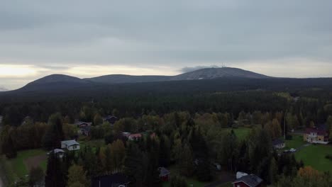aerial drone shot of distant mountains and forest in iceland