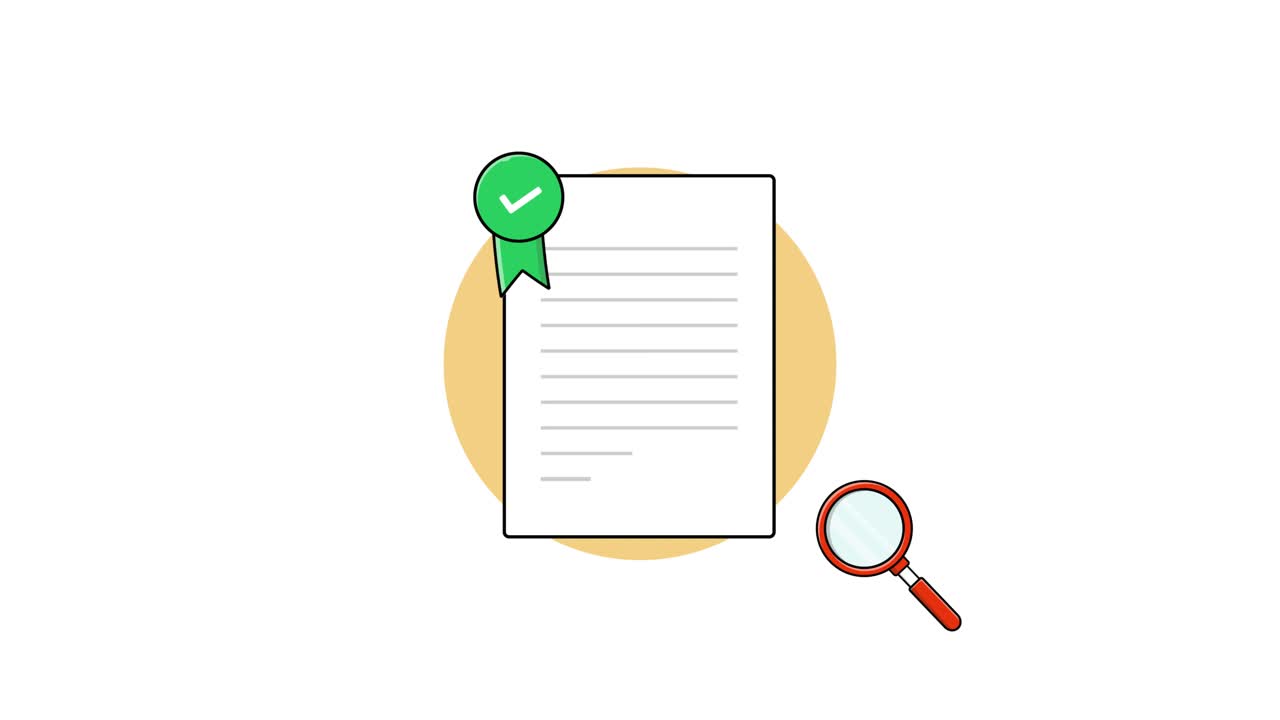 Animated Magnifying Glass Scans Document for Approval