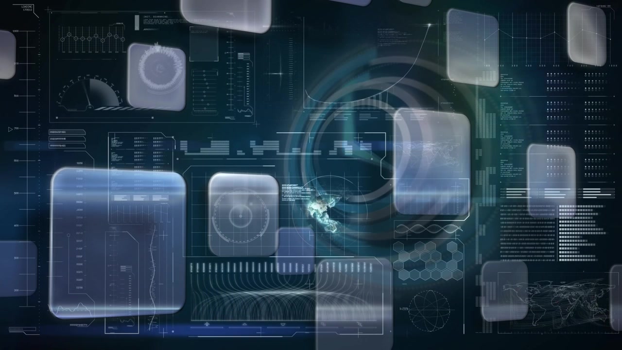 Multiple folder icons over digital interface with data processing against blue background