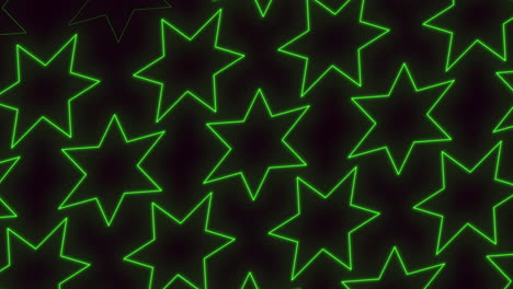 symmetrical pattern of glowing green five-pointed stars on a black background, emanating a futuristic and cosmic vibe with their bright green light