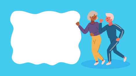 pareja de ancianos practicando ejercicios personajes de animación