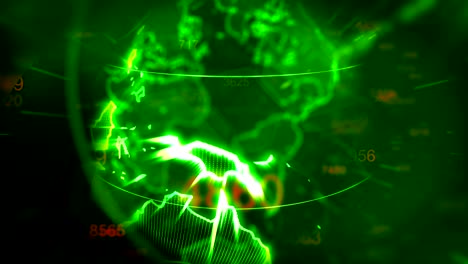 tierra giratoria brillante con elementos digitales voladores