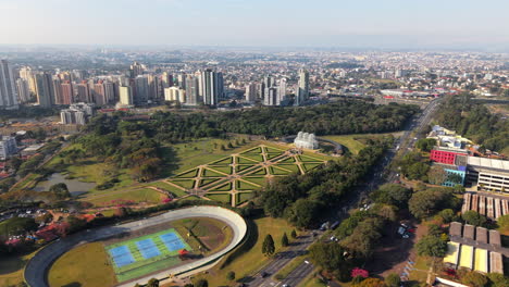 amazing forward aerial movement over the botanical garden of curitiba in central city park of curitiba, paraná, brazil