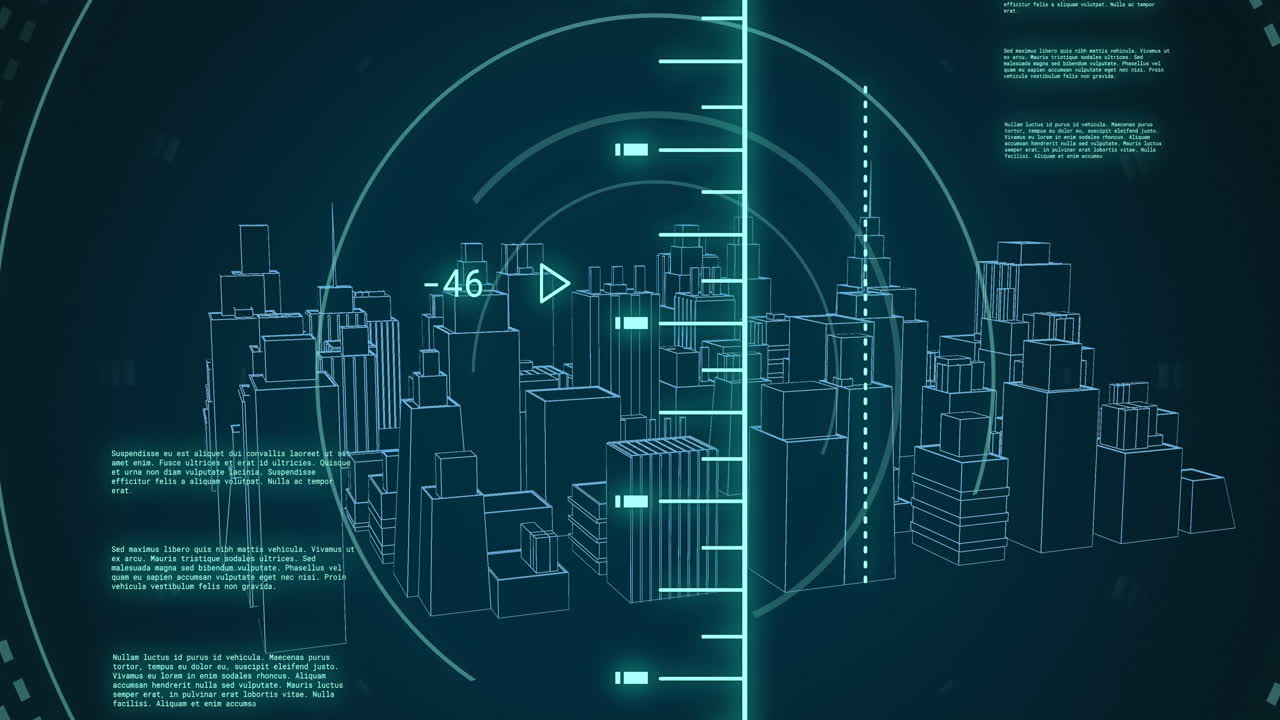 3d 도시 풍경 위의 데이터 처리 애니메이션