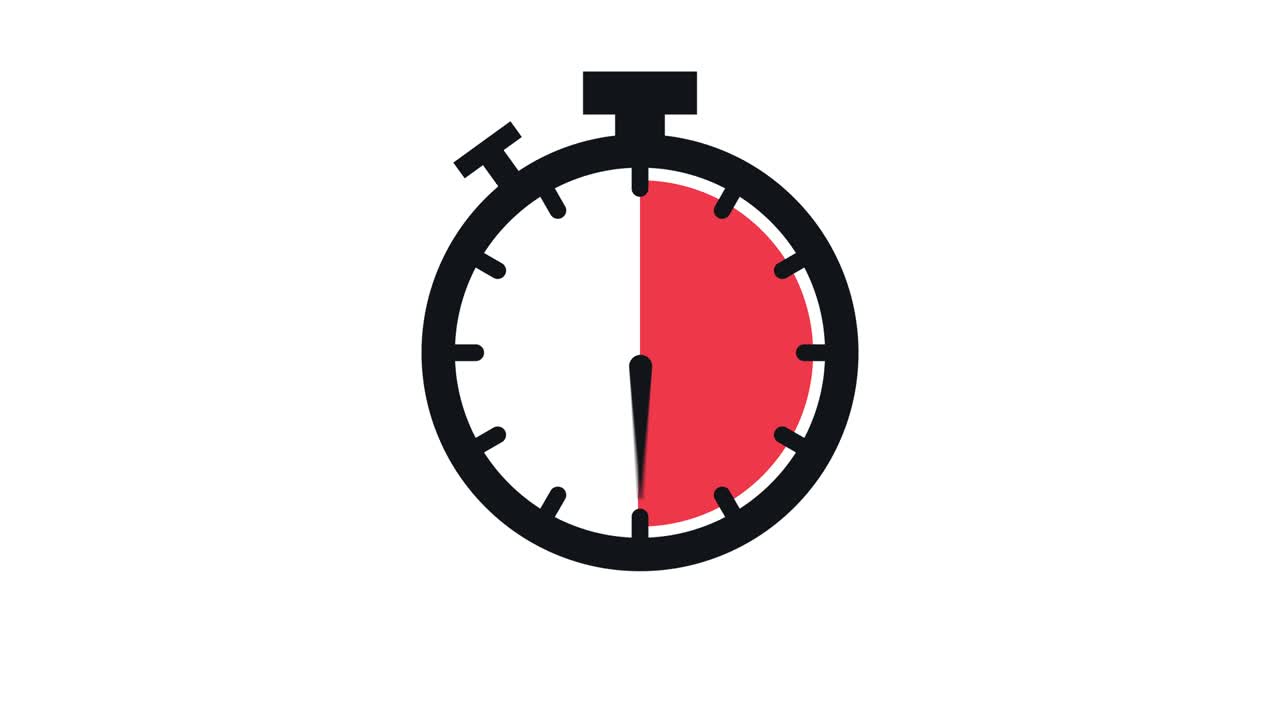 The 55 minutes, stopwatch icon. Stopwatch icon in flat style, timer on on color background. Motion graphics.