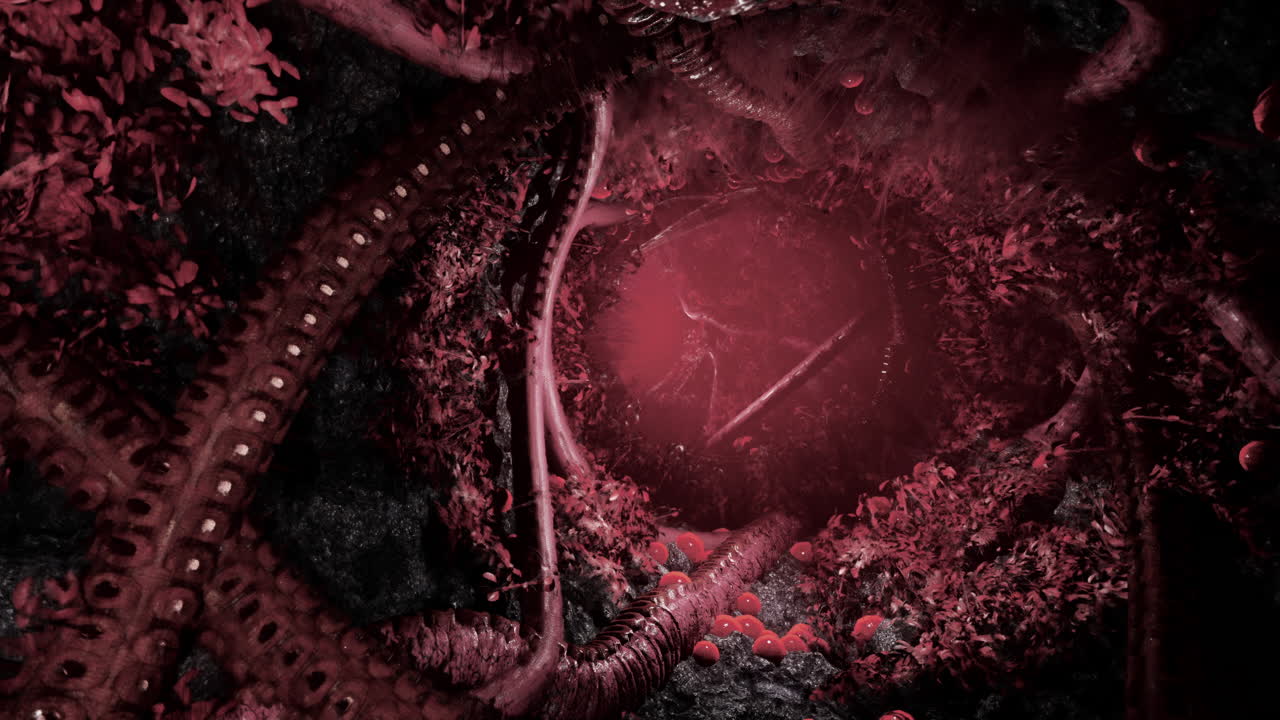 Abstract Surreal Red Cave Tunnel