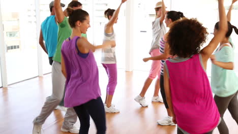 zumba class dancing in studio