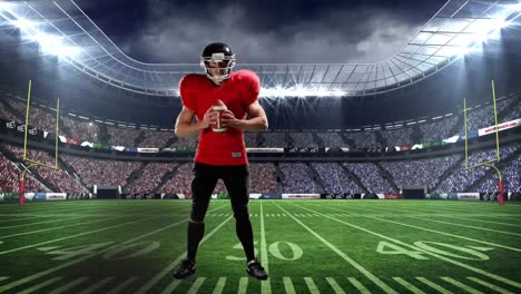 animation of american football player over sports stadium