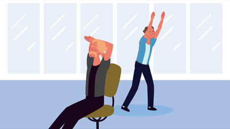 hombres que toman un descanso activo personajes
