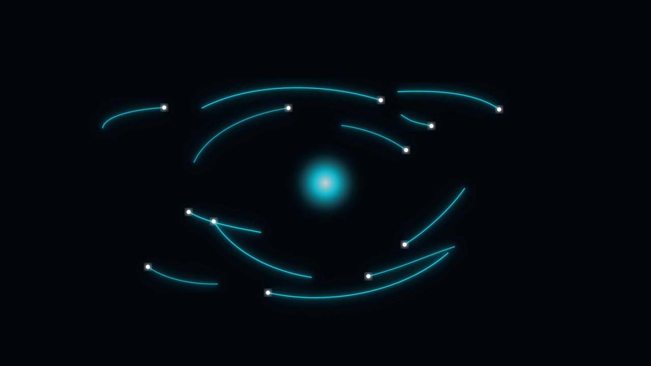 Abstract Animation of Glowing Particles Orbiting a Central Light Source