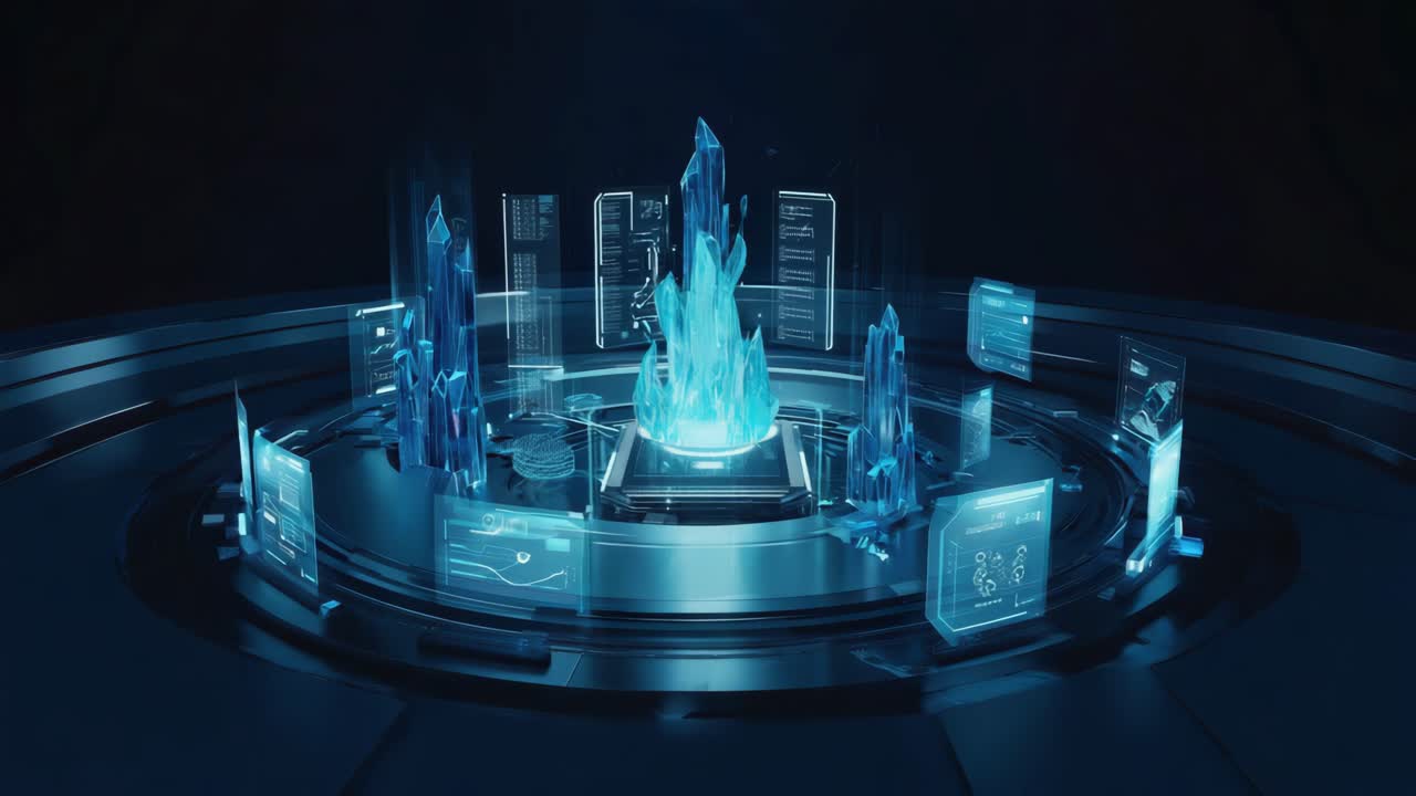Futuristic Holographic Display with Blue Energy Core