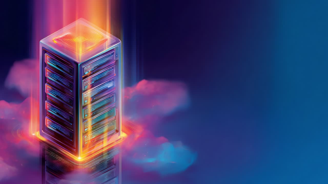 A Futuristic Data Center Tower Ascending Through Vibrant Clouds of Light, Symbolizing Cutting-Edge Technology and the Future of Storage Solutions