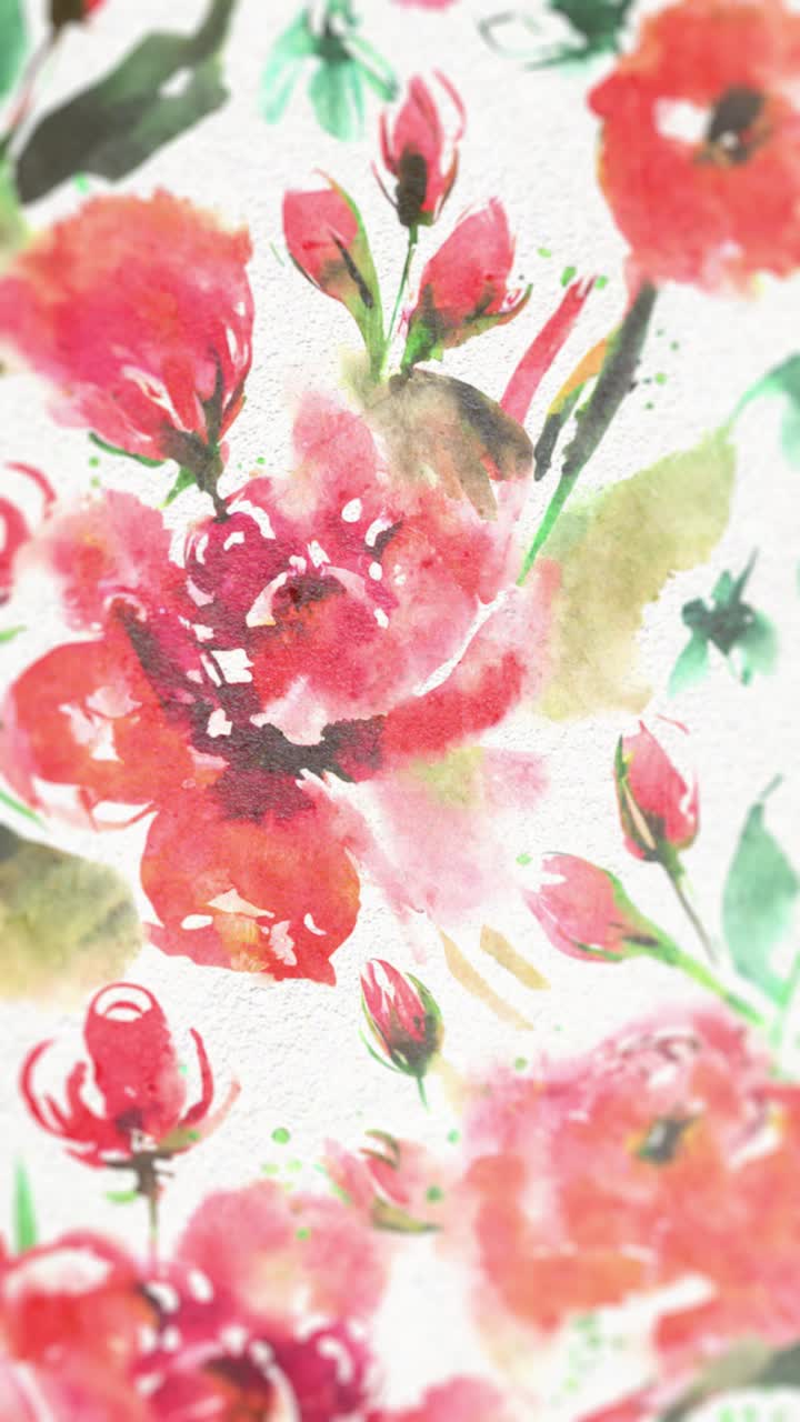 Fiori animati ad acquerello che sbocciano su sfondo bianco con texture