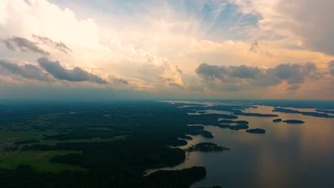 Aerial view of Lake Hartwell and Landscape with an amazing sunset  colors in the clouds