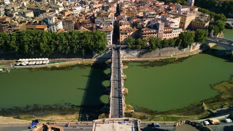 aerial pullback reveals amazing castel sant'angelo, ponte sant'angelo bridge