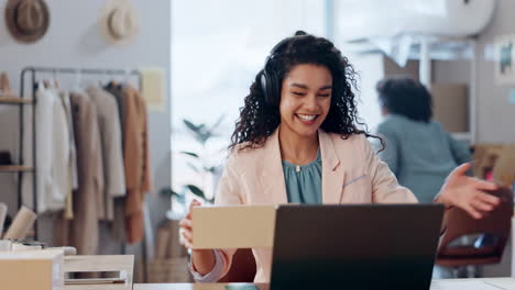 Boxes,-video-call-and-woman-with-a-laptop