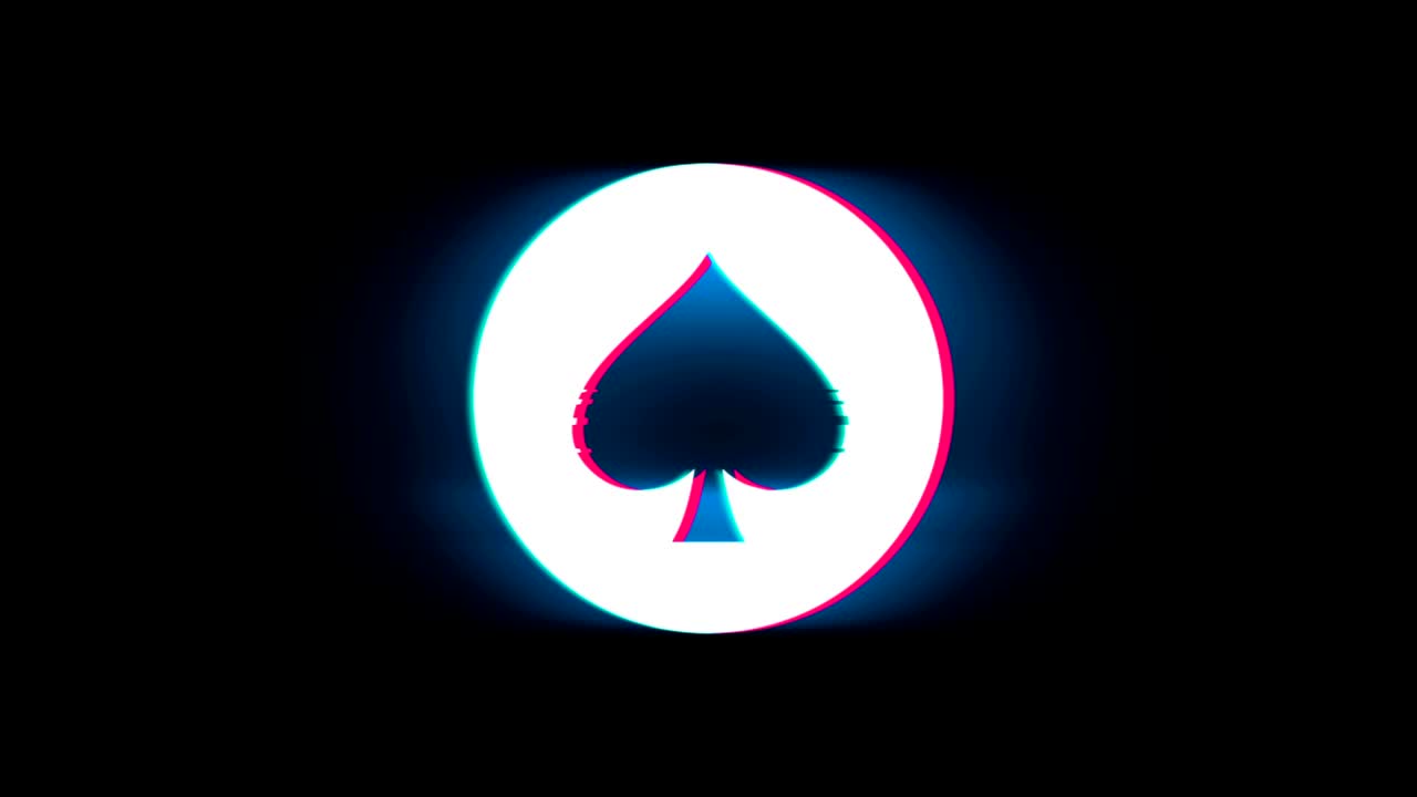 Playing Card Suit Spade Symbol on Glitch Retro Vintage Animation.