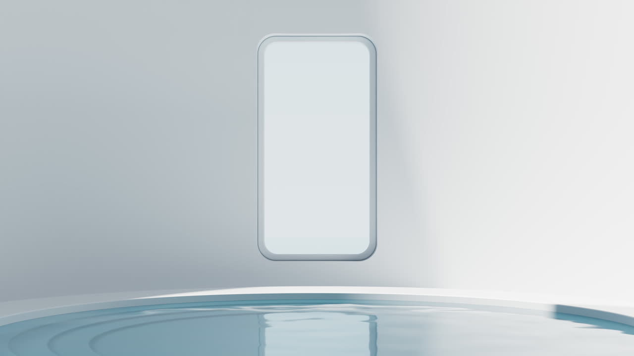 물 표면이 있는 빈 방, 3d 렌더링