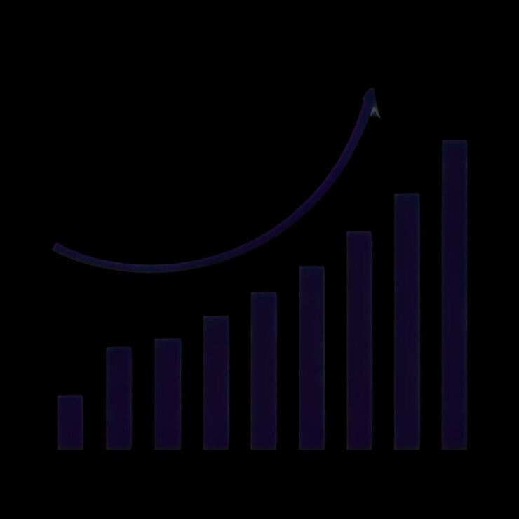 Bar chart with upward arrow indicating growth or progress animation isolated asset, transparent 4K