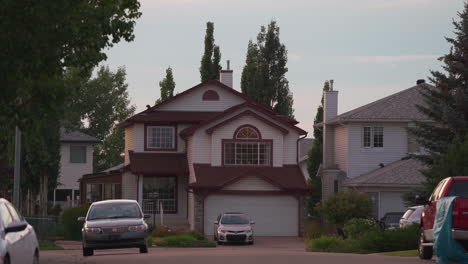 house at end of street in a suburban environment at dusk