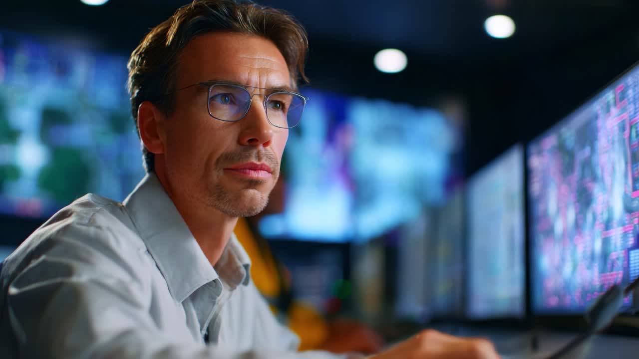 Focused Professional Monitoring Data on Multiple Screens in a Control Room Environment with Advanced Technology and Attention to Detail