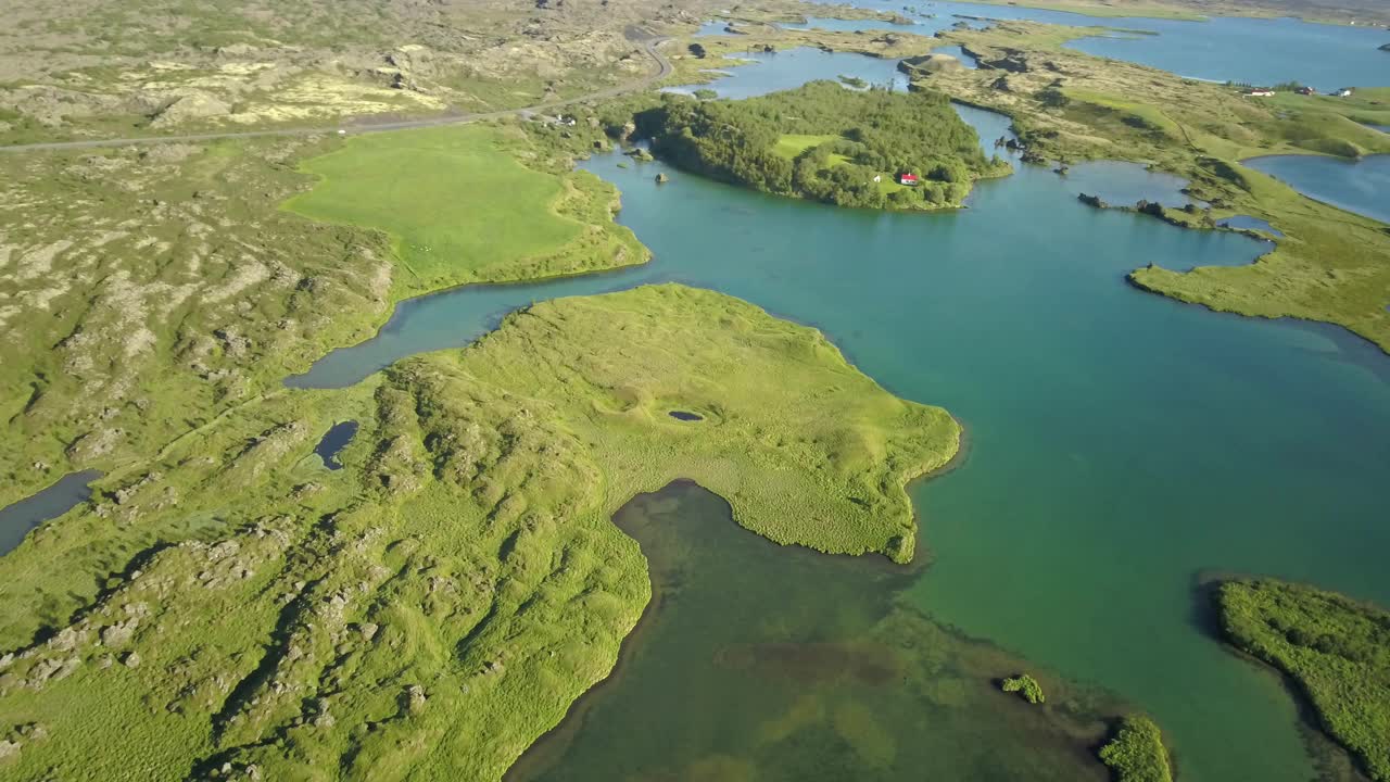 Icelandic Lakes and Landscape Aerial View